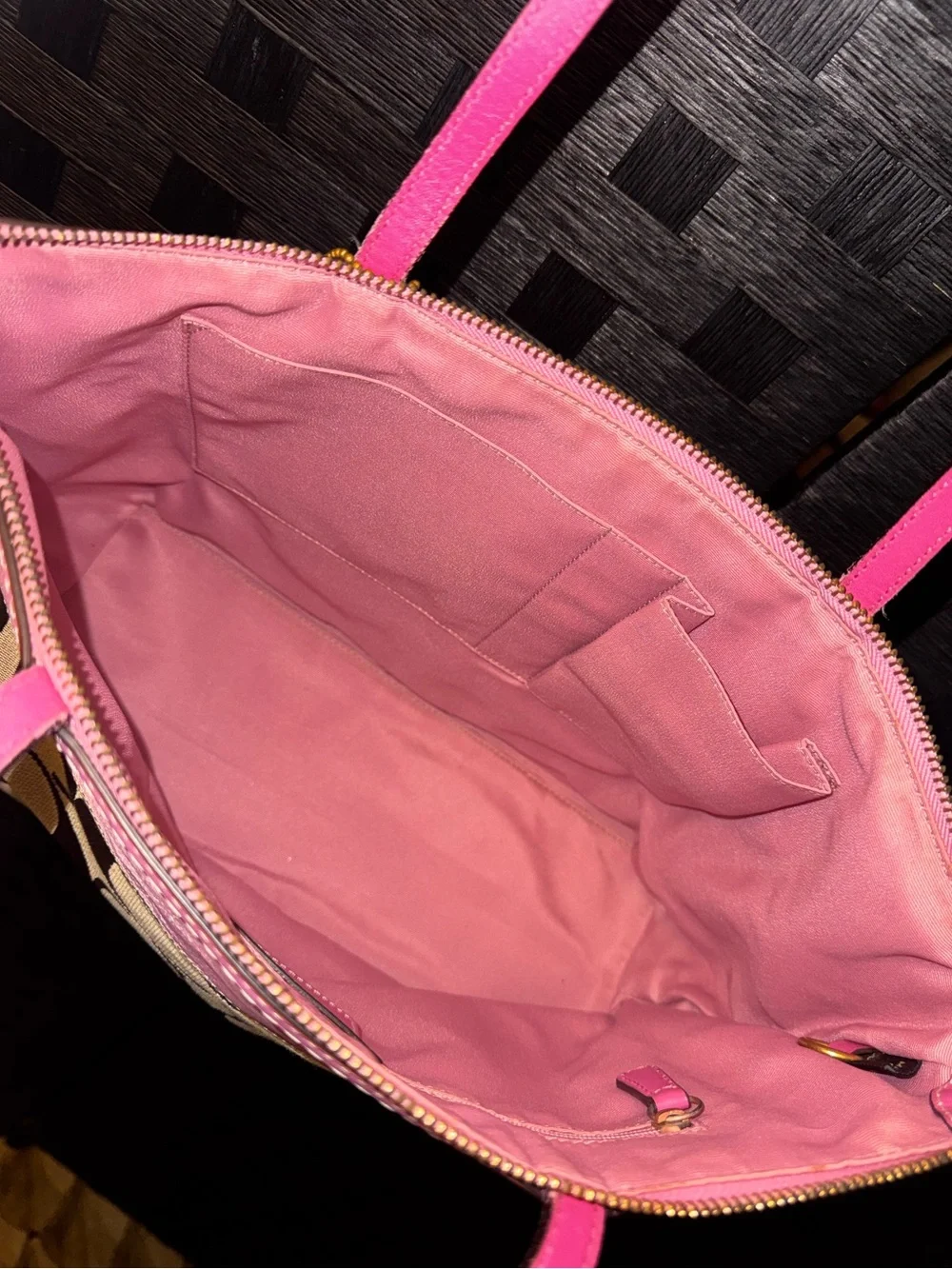 Authentic Coach Khaki and Pink Signature Stripe Tote Y2k